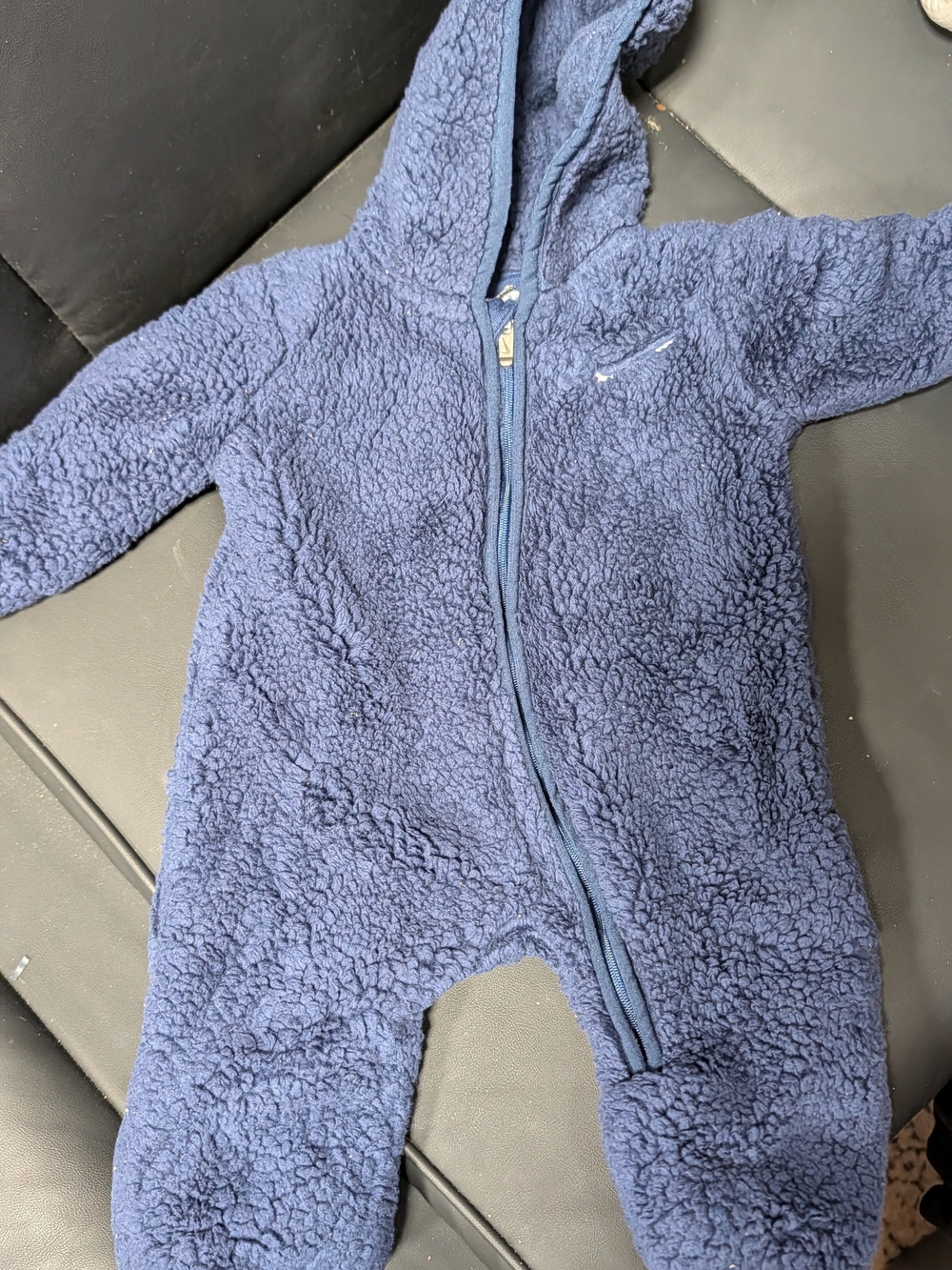 Nike Navy Blue Sherpa Baby Footie One-Piece with Hood